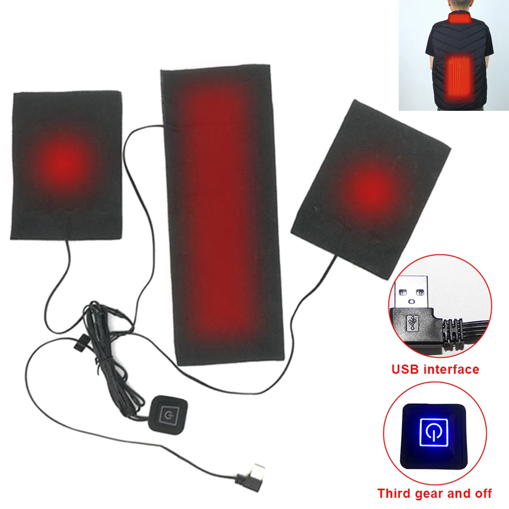 

5V USB Charged Clothes Heating Pads Electric Heating Sheet With 3 Gear Adjustable Temperature Heating Warmer Pad For Vest Jacket