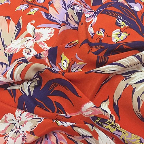 

Big flower and leaves print silk Crepe DE chine silk fabric 140cm width,SCDC913
