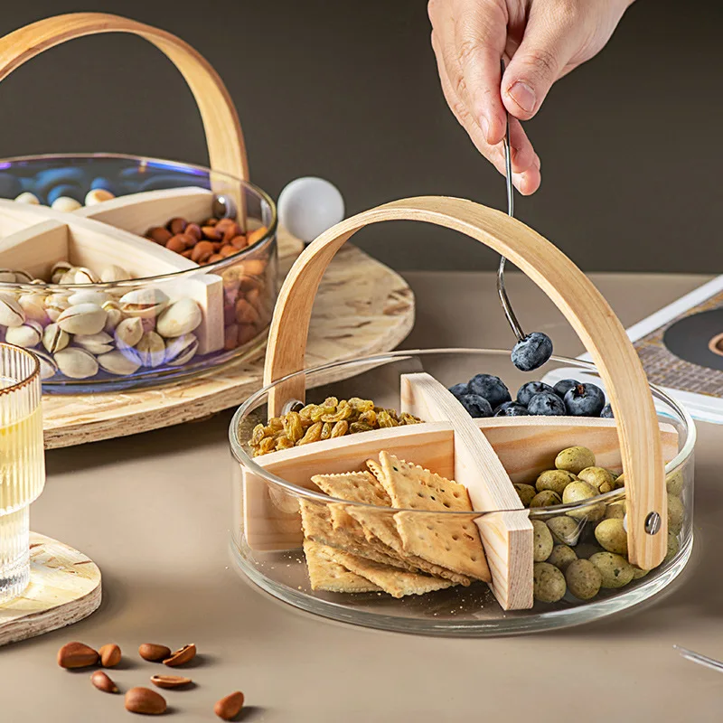 

Glass Hand Basket Food Storage Box Nordic Style Tableware Durable Dried Fruit Snack Plate Home Platter Kitchen Accessories