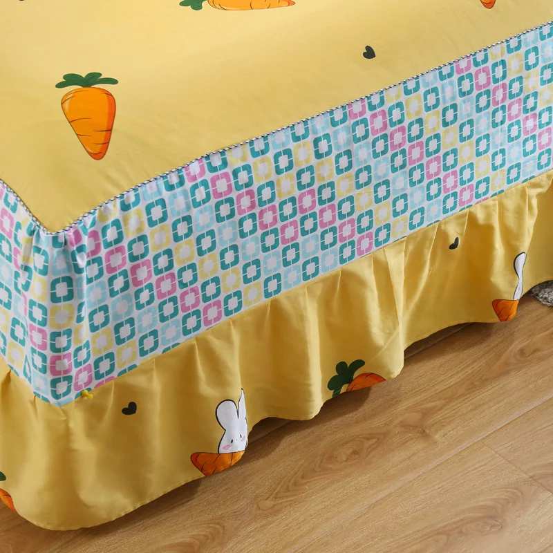 

100% Cotton 3pcs Bed Skirt Pillowcase Fruits Cartoon Sheet Set Single Double Queen King Bed Skirt Pillow Shams Carrot Bedclothes