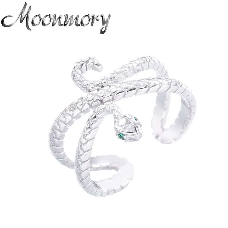 

Moonmory, модные открытые кольца из стерлингового серебра 925 пробы в виде змеи для женщин, украшения в виде животных с зелеными глазами из циркон...