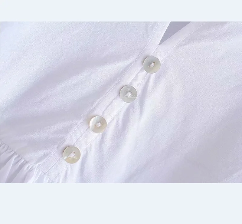 

Zevity Women Sweet Hollow Out Embroidery Patchwork White Poplin Mini Dress Female Chic Puff Sleeve Ruffles Summer Vestido DS8136