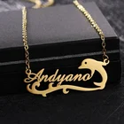 Ожерелье с именем на заказ, модное ожерелье с дельфином из нержавеющей стали, кулон с персонализированным именем, аксессуары для девушек