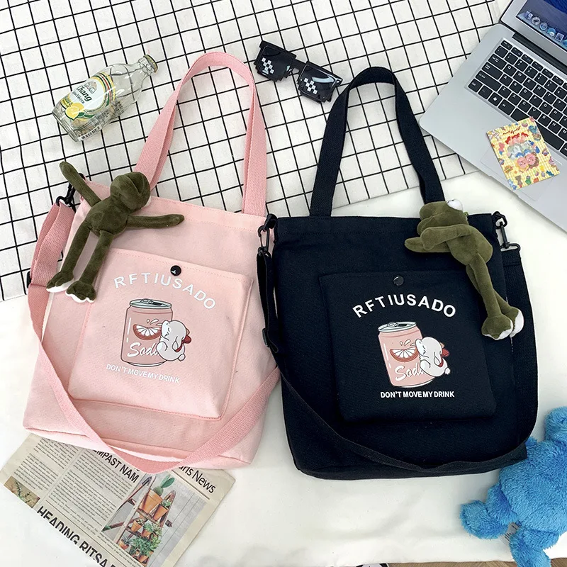 

The New Coke Rabbit One Shoulder Canvas Bag Girl high-capacity Canvas Bag Printed Logo Single Shoulder Bag Wholesale Undertakes