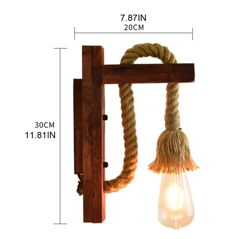 

E27 American Style Pastoral Hemp Rope Vintage Wooden Wall Lamp(Without Bulb)