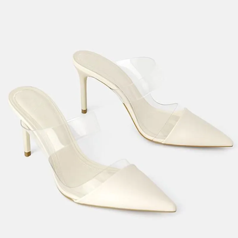

Female Shoes Pointed Toe Slippers Flat Transparent Heel Slides Fashion Heeled Mules 2022 Thin Luxury High Basic Sexy Rome Scanda