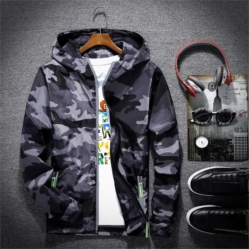 

2019 Spring Autumn Camouflage Jackets Men Fashion Hooded Bomber Coat Slim Fit Male Windbreaker Casual Outerwear Brand Clothing