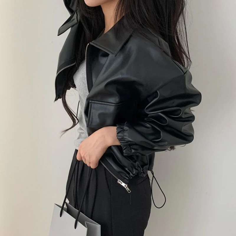 Уличная Женская куртка из искусственной кожи осенне-зимние модные свободные
