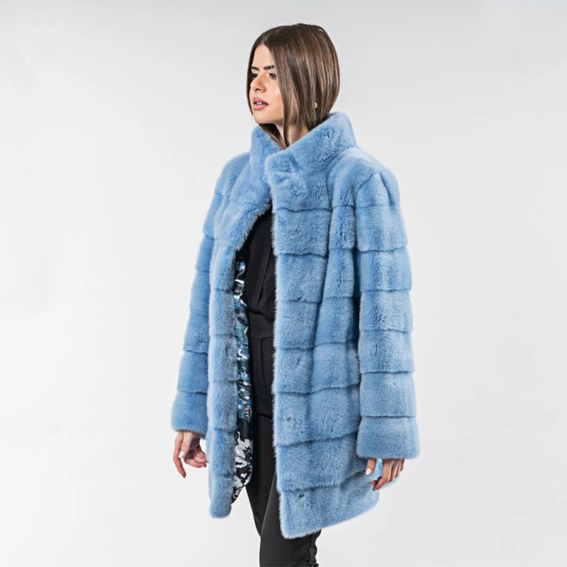 Шуба FURSARCAR из синего меха норки женские роскошные повседневные топы Зимние Новые