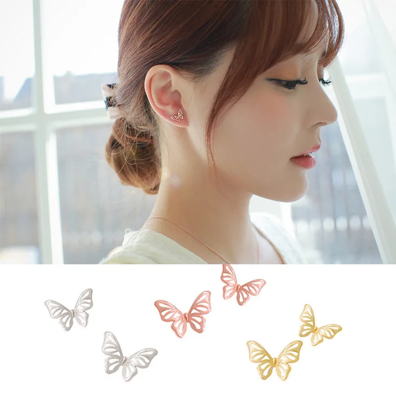 Женские серьги гвоздики из серебра 100% пробы 10 х8 мм|butterfly stud earrings|stud earringsearrings gift |