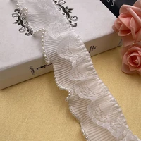 6cm wide 3d pleated beaded chiffon lace pearls trim ribbon curtains wedding dress clothing home dolls diy sewing decor