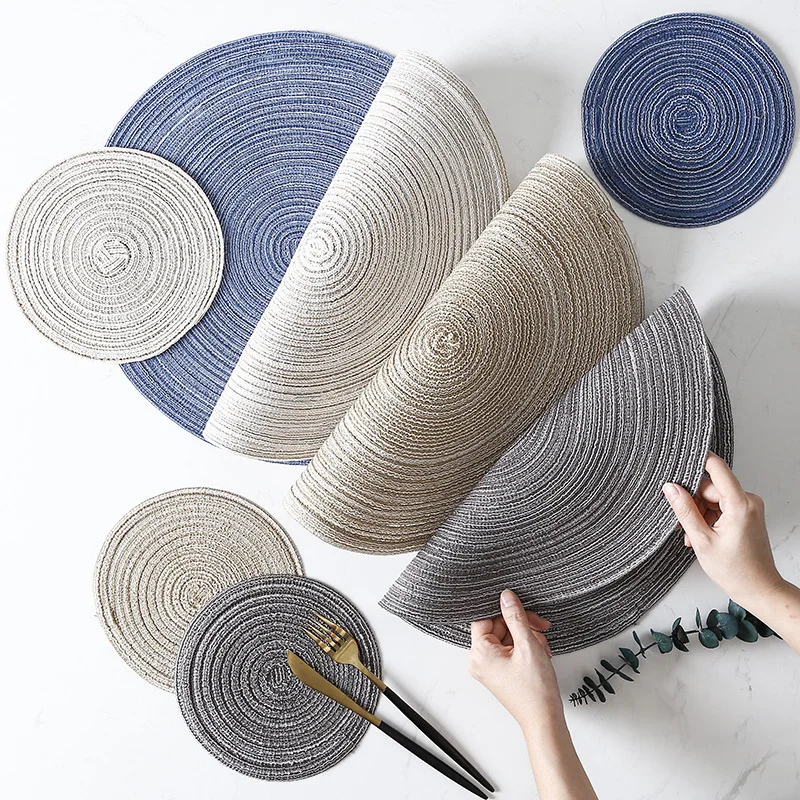 

6pcs/set Round Ramie Insulation Pad Solid Placemats Linen Non Slip Table Mats Kitchen Accessories Decoration Home Pad Coaster