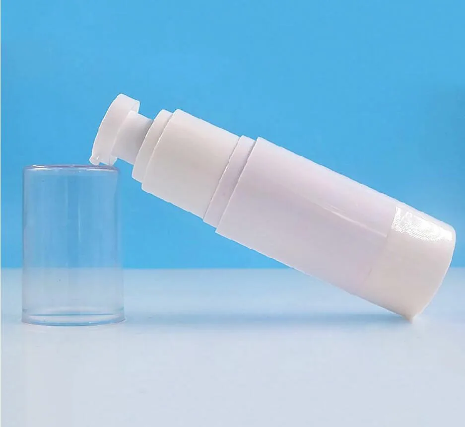 Белая безвоздушная бутылка 15 мл прозрачная крышка для