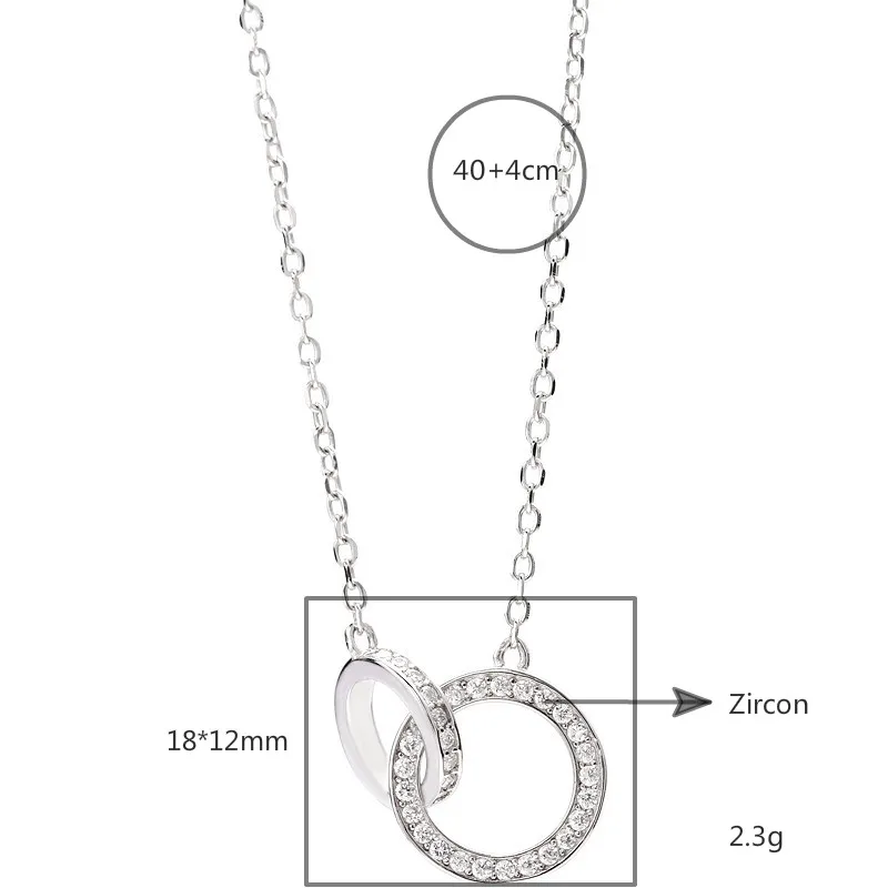 

Flyleaf Double Circle Cubic Zirconia Necklaces & Pendants Real 925 Sterling Silver Necklace For Women Fashion Chain Fine Jewelry