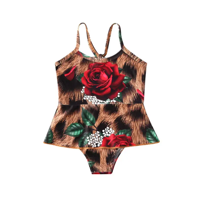 

Rose Floral Leopard Swimsuit For 1-4Years Girl Toddler Baby Kids Girl Sling Flower Swimwear Bikini Swimsuits Swimming Outfits