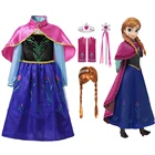 Платье для девочек Disney, маскарадный костюм принцессы Анны, зимние платья с высоким воротником для девочек, сказочное платье Анны, платье с накидкой