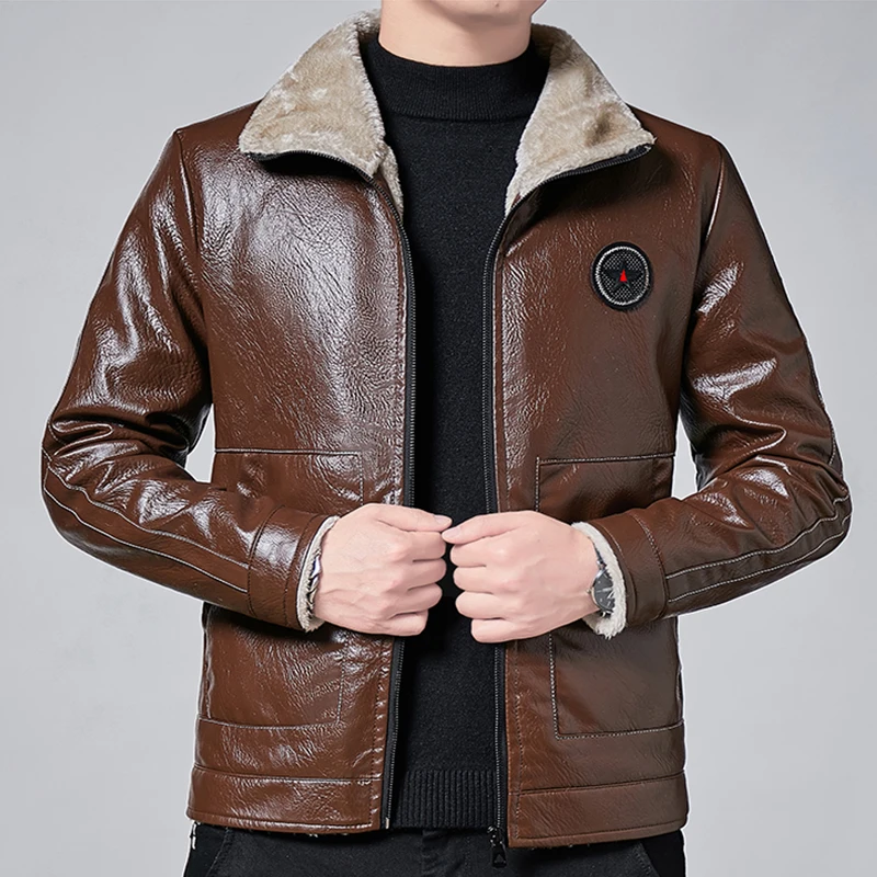 

Men Winter New Leather Jackets Autumn and Winter Fur Coat with Fleece Warm Fur Pu Jacket Biker Warm Leather CSL559 4XL