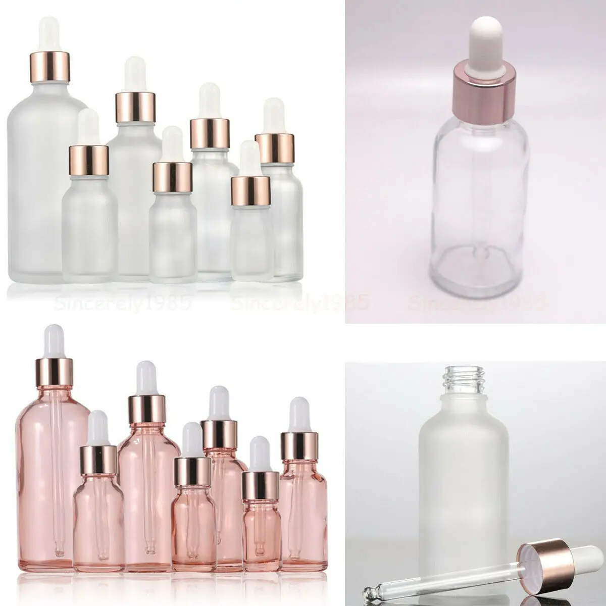 

10Pcs 5ml-100ml Translucence Cosmetic Packaging Dropper Glass Bottle With Rose Gold Cover Essential Oil Refillable Bottles