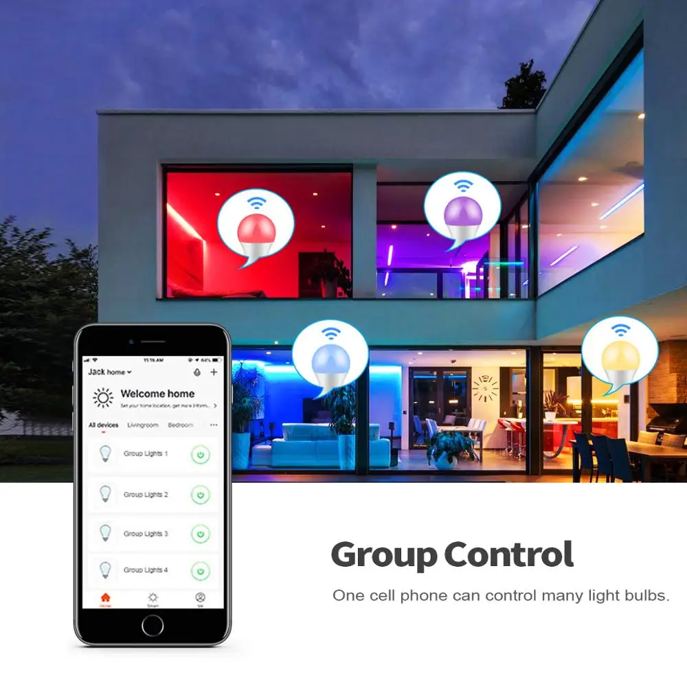 Умный дом RGB + белый теплый светодиодный WiFi лампа накаливания Tuya Smart Life APP