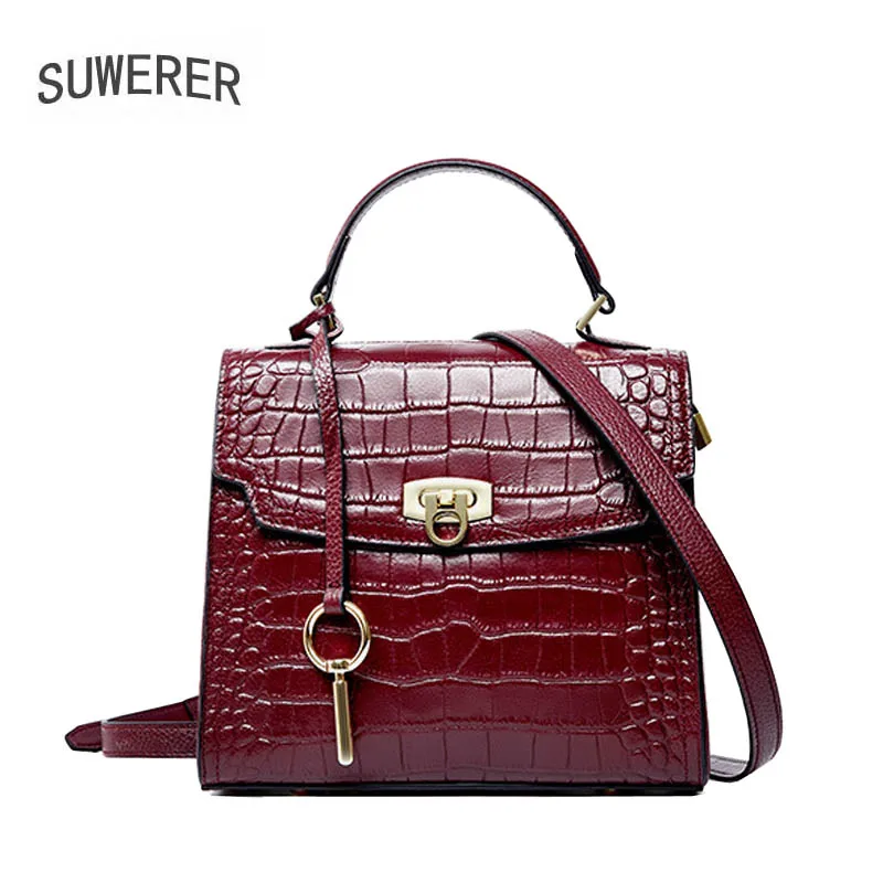 

SUWERER New Cowhide Leather Shoulder Bag Women Luxury Handbags Women Bags Fashion Crocodile Pattern Tote Women Purse