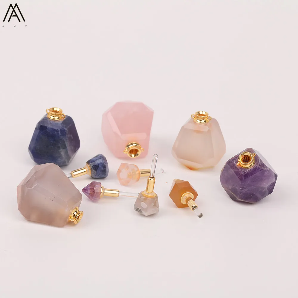 Fashion Women Natural Cherry Agates Stone Perfume Bottle Pendant Roses Quartz Jewelry Necklace Charms DIY EF-DG-77AMEE | Украшения и