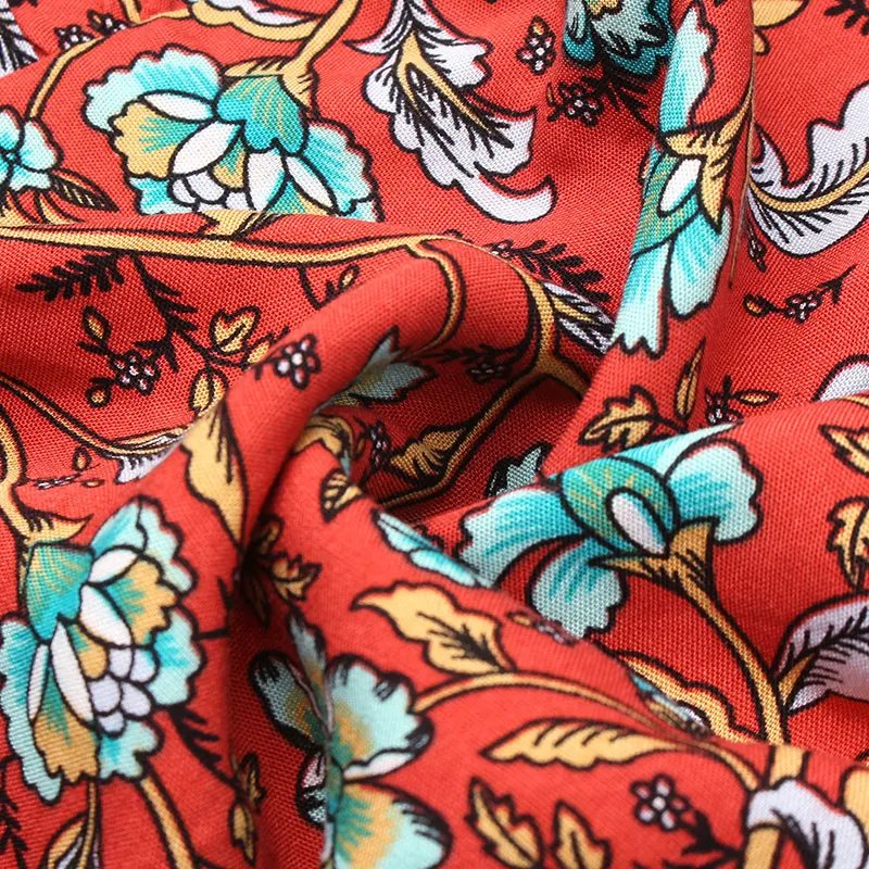 

Spring Print Dress Women Casual Short Sleeve V Neck High Waist Dress For Woman 2021 New Bohemian Summer Dress