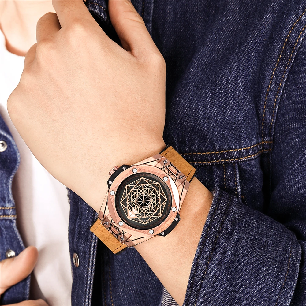 

Luxury Brand New 3D Brown Watches Men Automatic Mechanic Mechanical Self Wind Watch Black Silver Rose Gold Canvas Rubber Leather