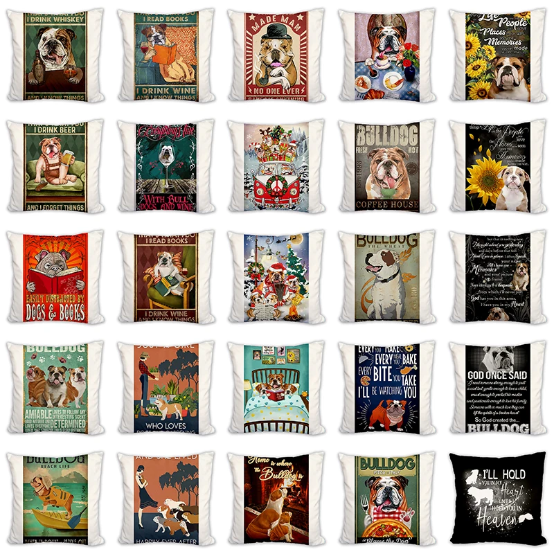 

Fashion Bulldog Dog Printed Cushion Cover Home Decorative Sofa Coffee Car Chair Throw Pillow Case Almofada Cojines 45x45cm