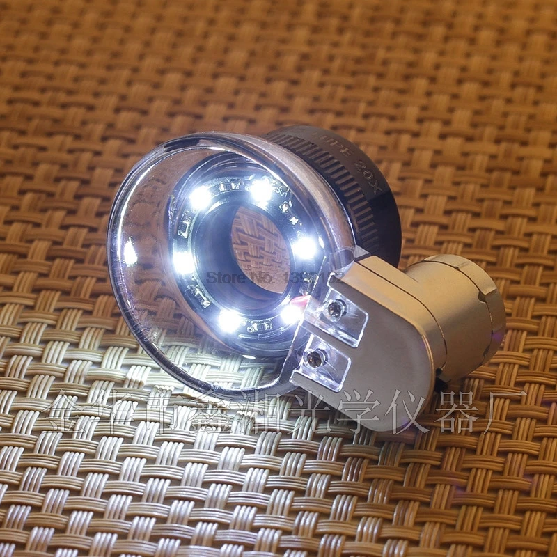 От dhl 100 шт Высокое качество 20X LED подсветкой Лупа обнаружения с 6LED Ювелир