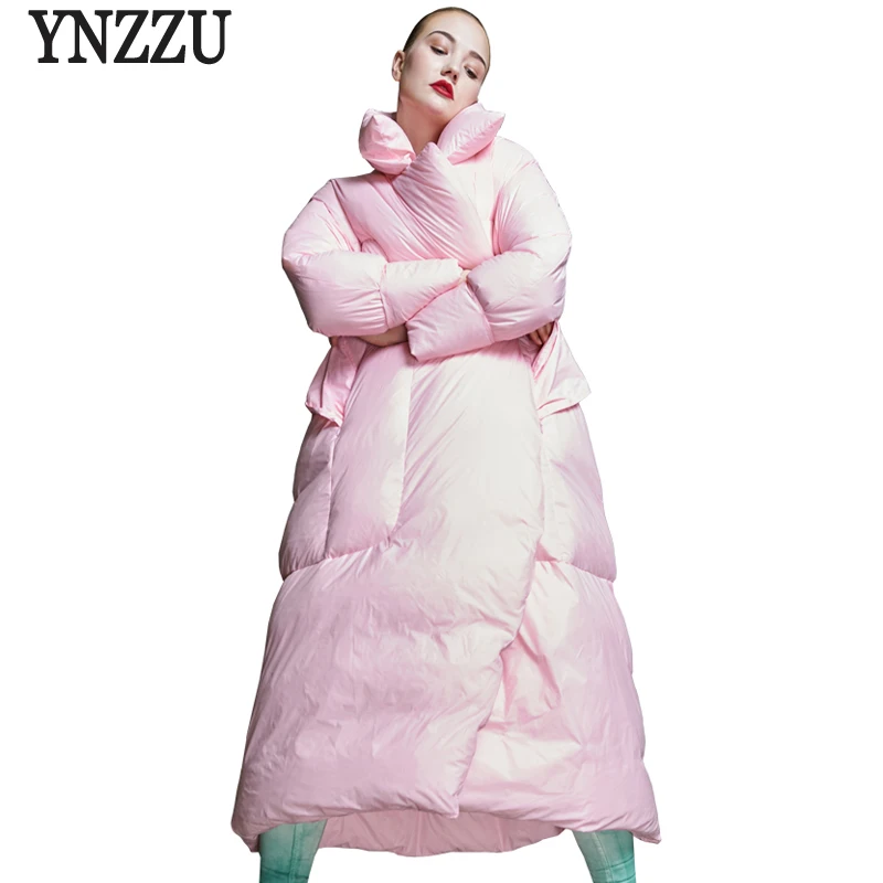 Luxury Winter Women's Down Jacket Fluffy Elegant Pink Extra-Long Duck Down Coat Women Zipper Thick Warm Wrap Outwears Inkeo O691