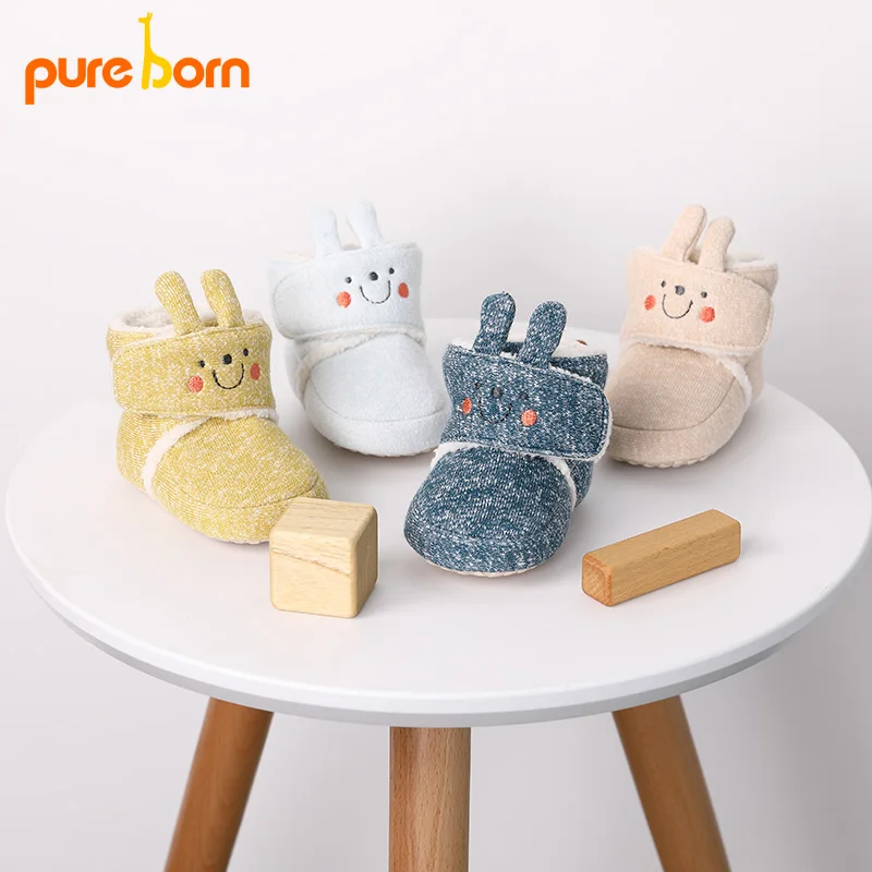 Детская флисовая обувь Pureborn мягкие носочки с петлей однотонные теплые пинетки