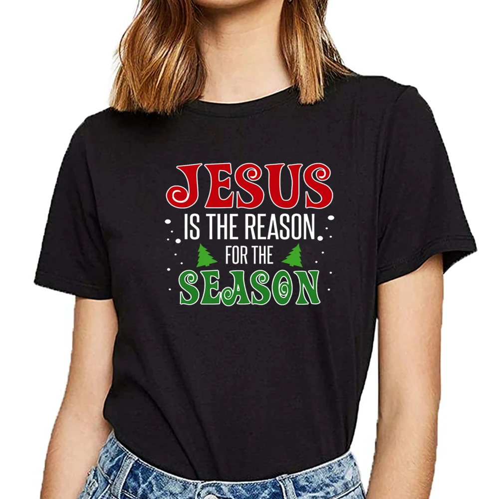 

Tops T Shirt Women jesus is the reason for the season religious O-Neck Vintage Short Female Tshirt