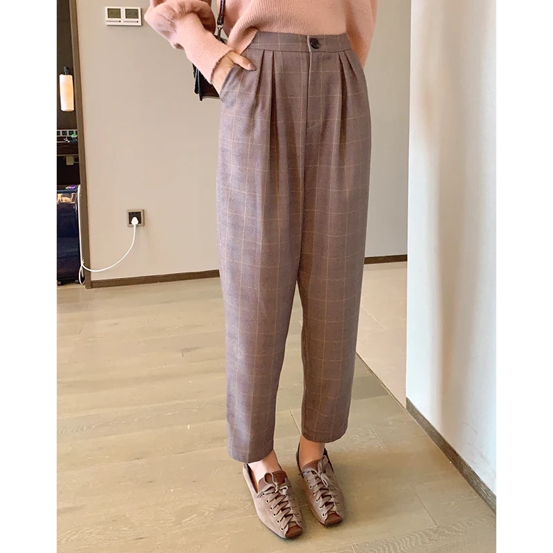 Женские винтажные брюки с высокой талией Mishow повседневные свободные клетчатые