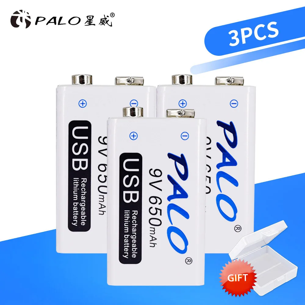 3Pcs PALO 650mAh микро USB 9 Вольт литий-ионная аккумуляторная батарея 6F22 9В литий-ионная литиевая батарея для радиоуправляемого вертолета модель микрофона игрушка - Цвет: 3Pcs