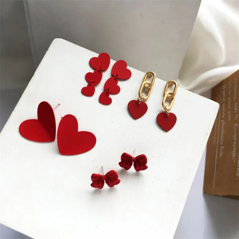 

Shamir Red Heart-Shaped Earrings South Korean Women Get Rid Of The Lacquer That Bake Bowknot Pendant Earrings Jewelry Gifts