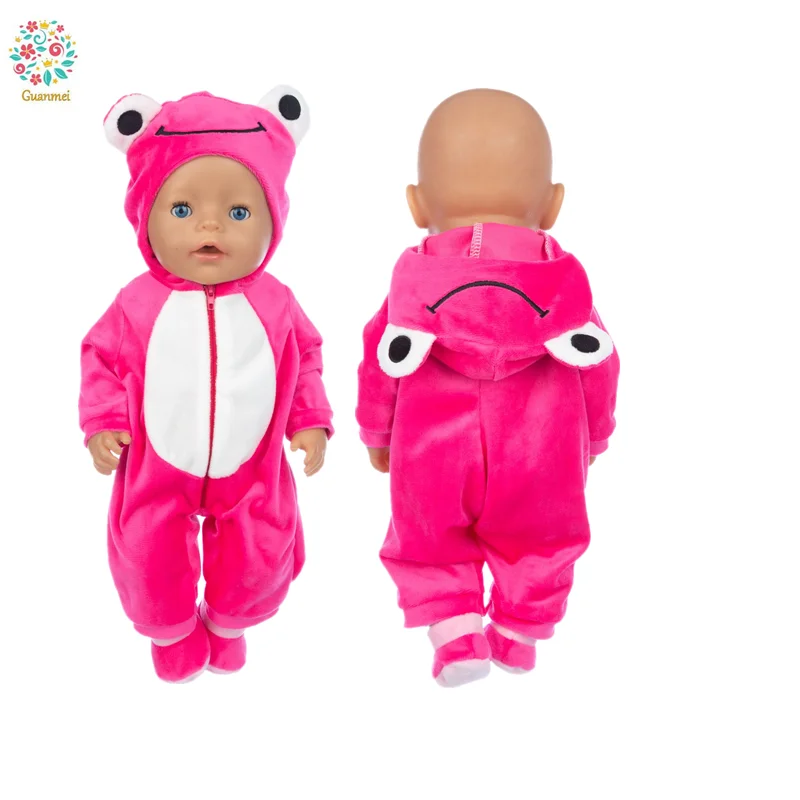 

2021 New Fit 17 inch 43cm Born New Baby Doll Clothes Accessories Rose Red Plush Frog Suit For Baby Birthday Gift