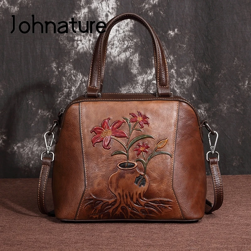 

Johnature Retro Hand Painted Luxury Handbags 2022 New Leisure Genuine Leather Large Capacity Cowhide Shoulder & Crossbody Bags