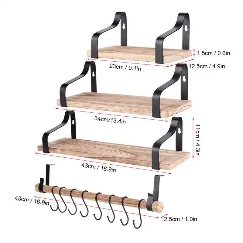 

Floating Shelves Wall Mounted Bookshelf Bathroom Shelf Kitchen Display Storage Spice Rack Wall Storage Rack
