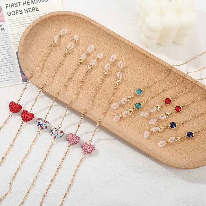 

Fashion Korean Vintage Rhinestone Bead Acrylic Necklace Mask Chain Strap Hang On Neck Glasses Holder Rope Women Glasses Strap