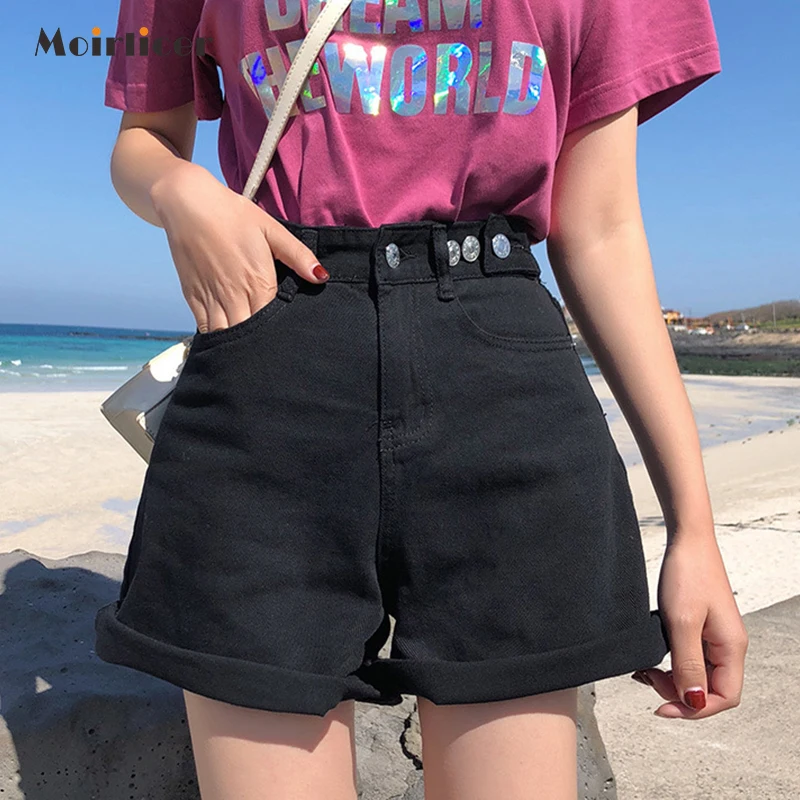 Женские джинсовые шорты классические винтажные синие широкие с высокой талией