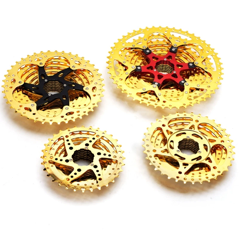

Bike Speed Cassette 9S 10S 11S 12S Fit for Mountain Bike, Road Bicycle, MTB, BMX, SRAM Cassette 11-32T Gold Cycling Accessories