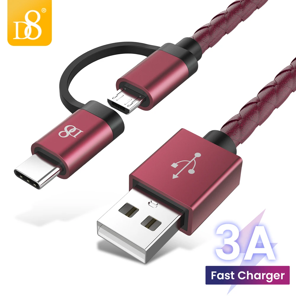 

3A USB Type C Cable For Huawei Mate30 P20 Honor 2 in1 Micro USB C Cable Fast Charging Data Cord For Xiaomi Samsung Phone Cable