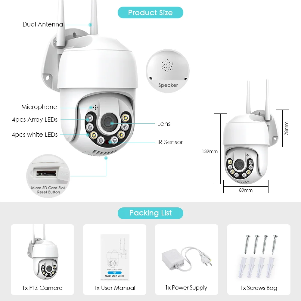 BESDER 4K 8MP Ultra HD PTZ Wi-Fi камера AI Обнаружение человека ИК Цвет ночного видения 1080P 5MP