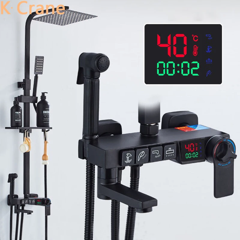 Черный смеситель для душа Ванная комната Термостатический душ Системы комплект