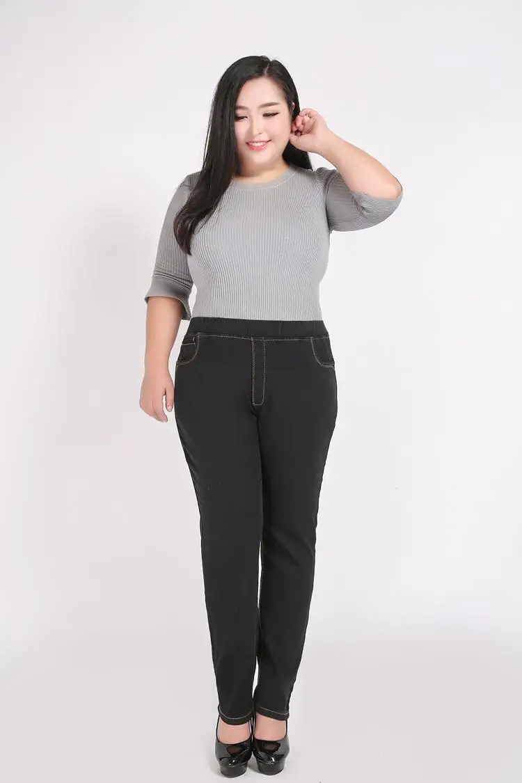 2XL-9XL Autumn Winter Large Size jean Women Casual High Waist Stretch Pencil Denim Pants 6XL 7XL 8XL Plus size Jean Trouser