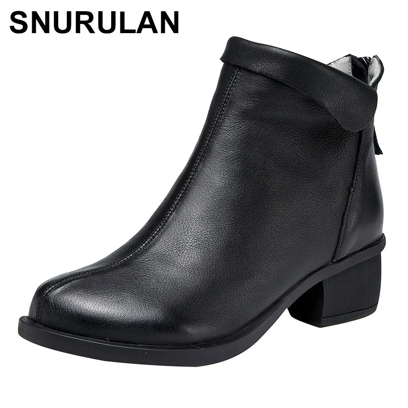 

SNURULANGenuine Leather Shoes Women Boots 2020 Autumn Winter Vintage Handmade Ankle Boots Soft Dress Heels Shoes Woman