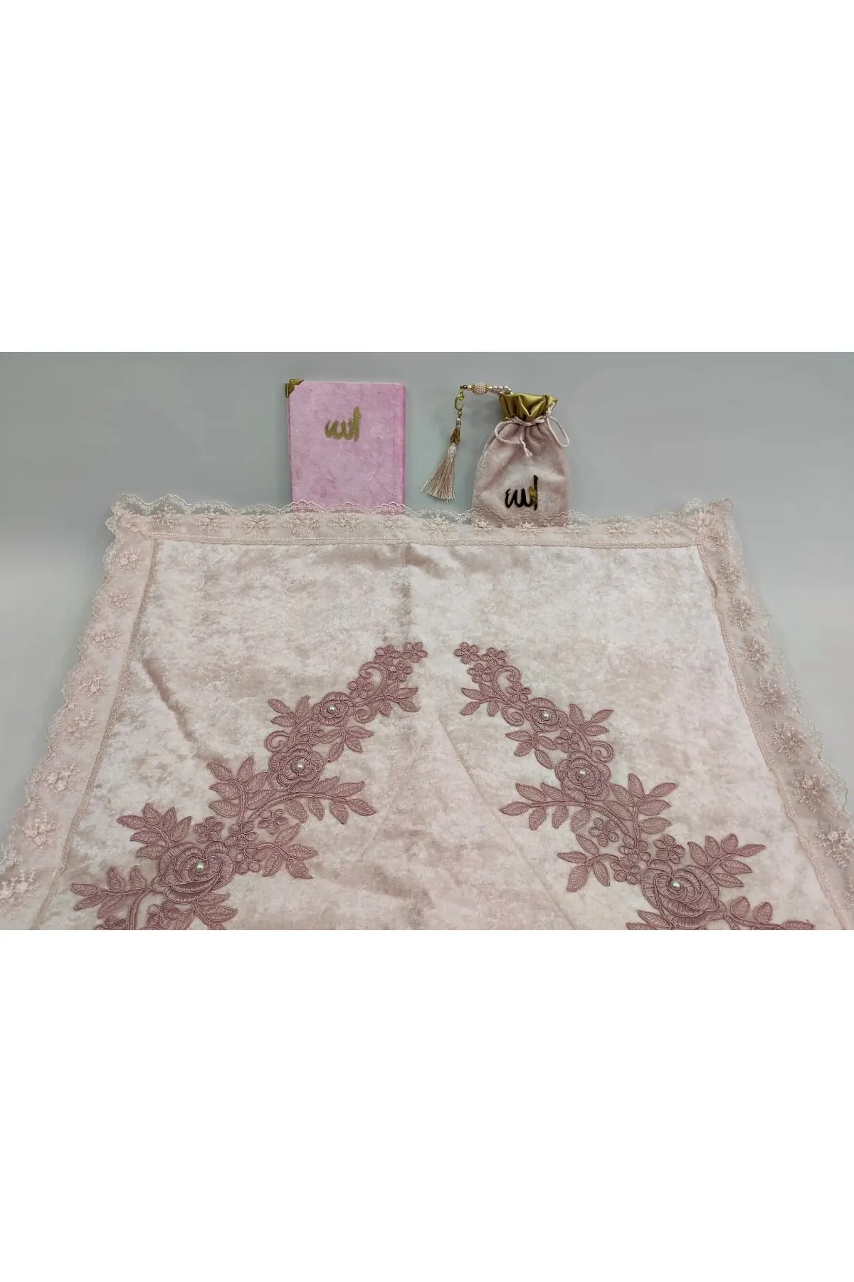 

Powder 4 Piece Velvet Prayer Rug Seti Rosary Juz Pouch