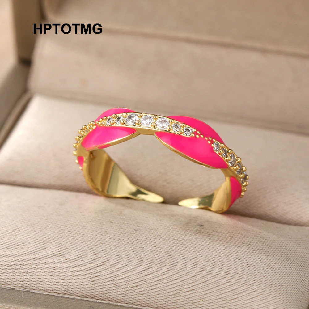 

Vintage Colored Dripping Oil Gold Opening Rings for Women Punk CZ Pave Zircon Wedding Rings 2021 Trend Jewelry Party Gifts bague