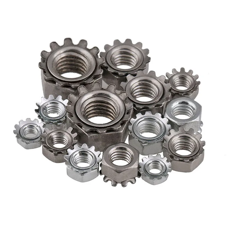 

5-40Pcs M3 M4 M5 M6 M8 M10 304/201 Stainless Steel A2 Keps Nut Multi Tooth K-type Gear Toothed Lock Nuts UNC K Nuts