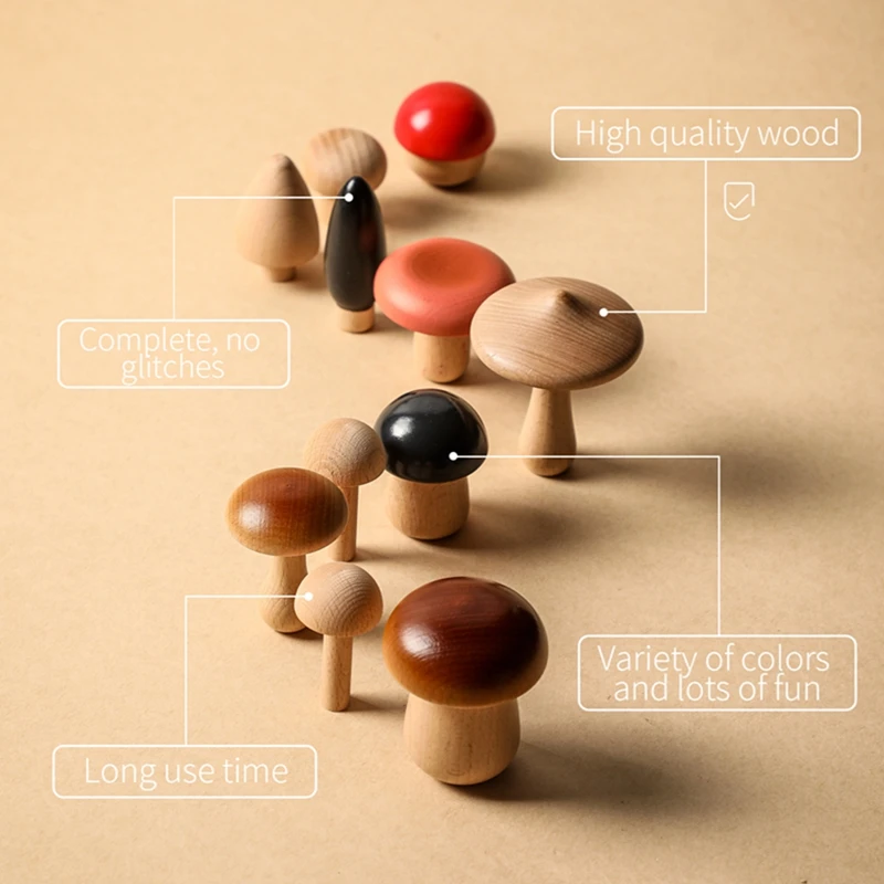 Juego de bloques de apilamiento de setas de madera para ni&ntilde;os, juguete Montessori de ensamblaje educativo temprano, juguete de agarre a juego-5
